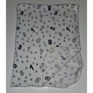 Manhattan Kids White Fleece Baby Blanket Gray Numbers Polka Dots 27" x 34"